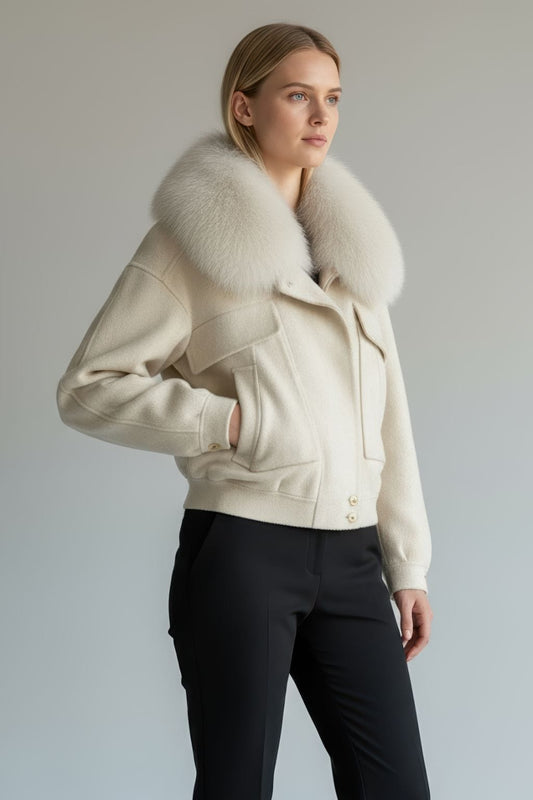 Veste fourrure femme courte blanche Héritage fourrure