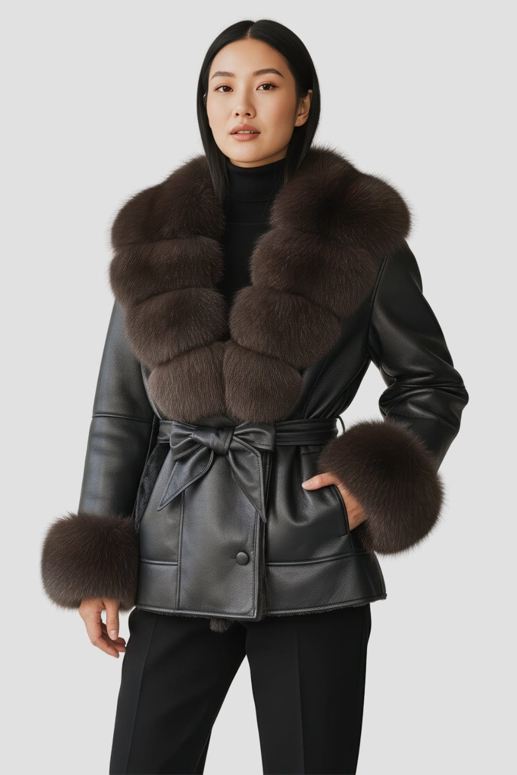 Veste fourrure femme cuir noire Héritage fourrure