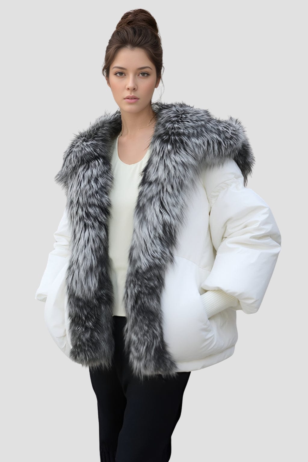 Veste fourrure femme renard gris Héritage fourrure