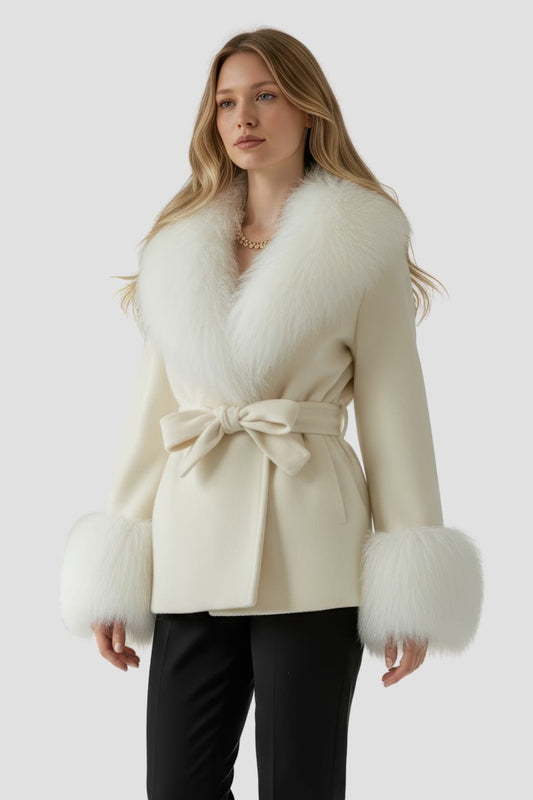 Veste fourrure mouton beige Héritage fourrure