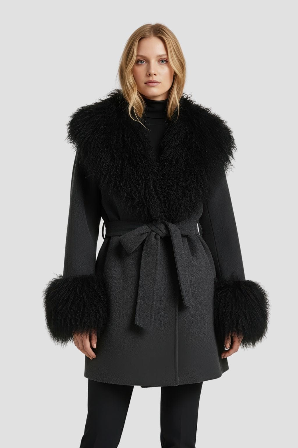 Veste fourrure mouton noire Héritage fourrure