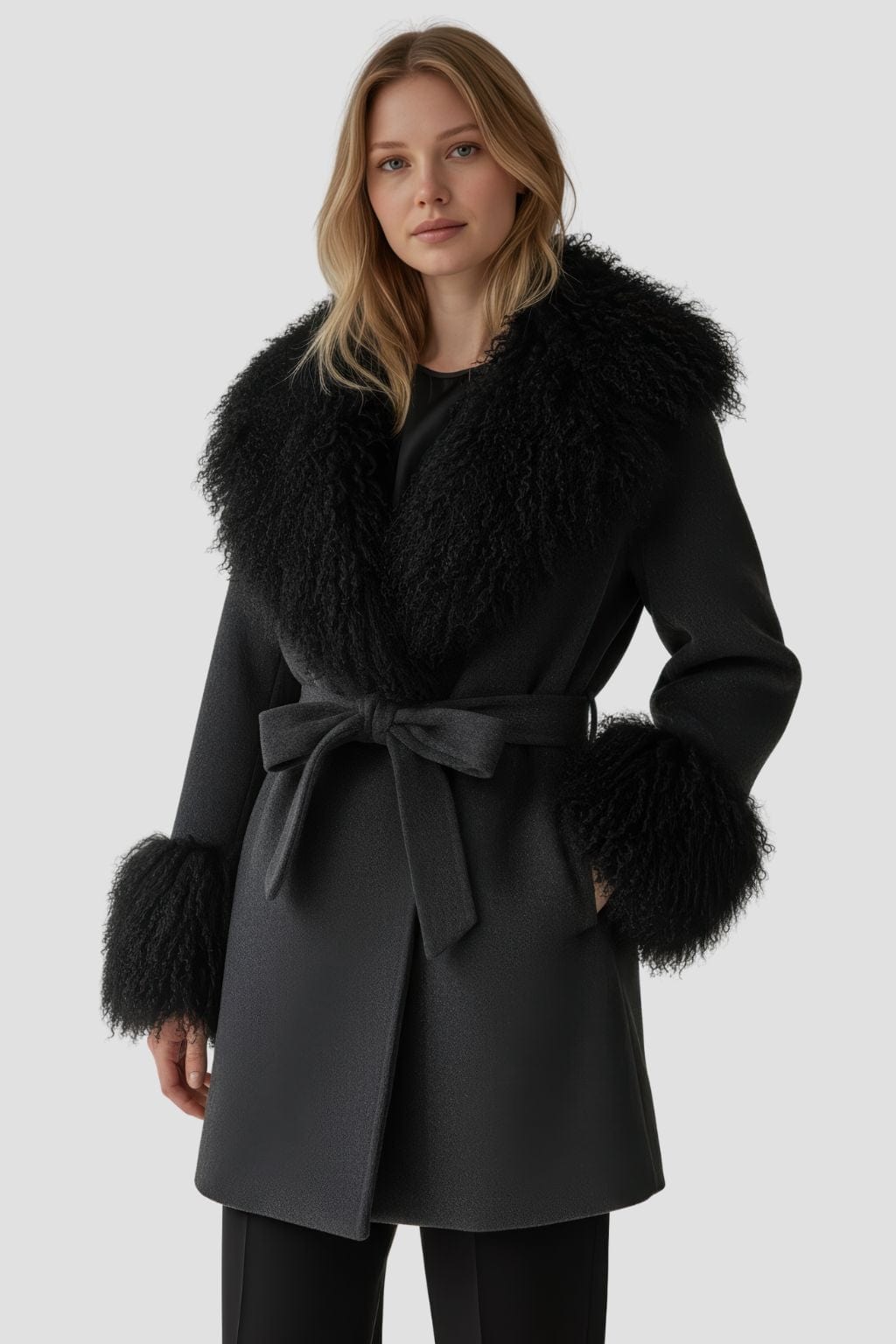 Veste fourrure mouton noire Héritage fourrure