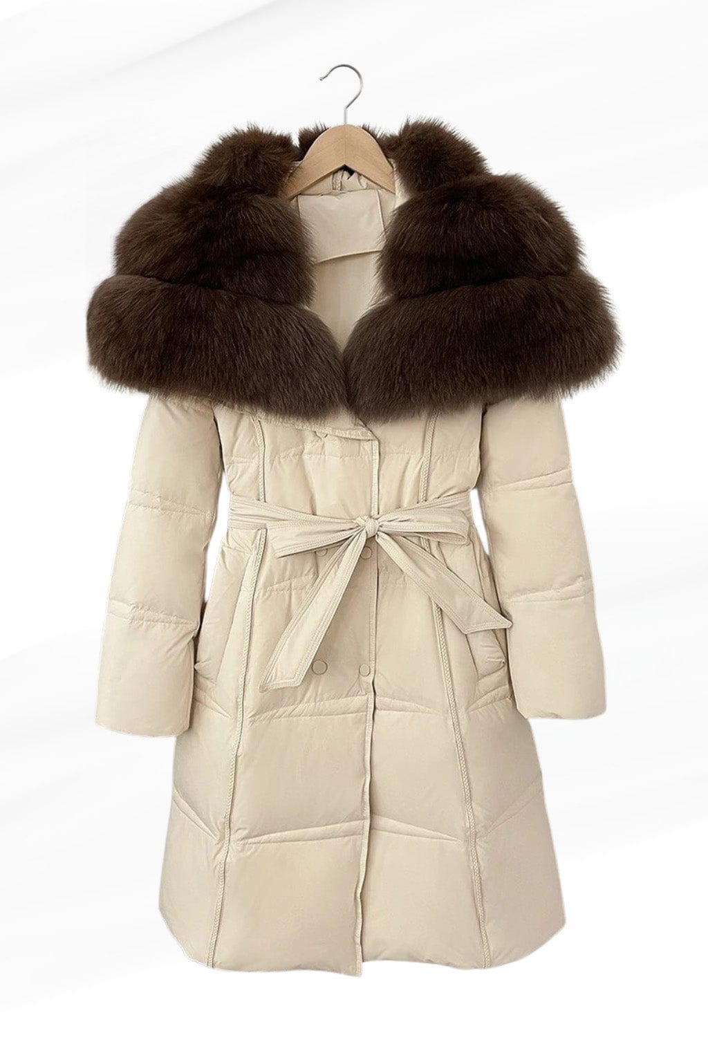 Veste longue en fourrure beige Héritage fourrure