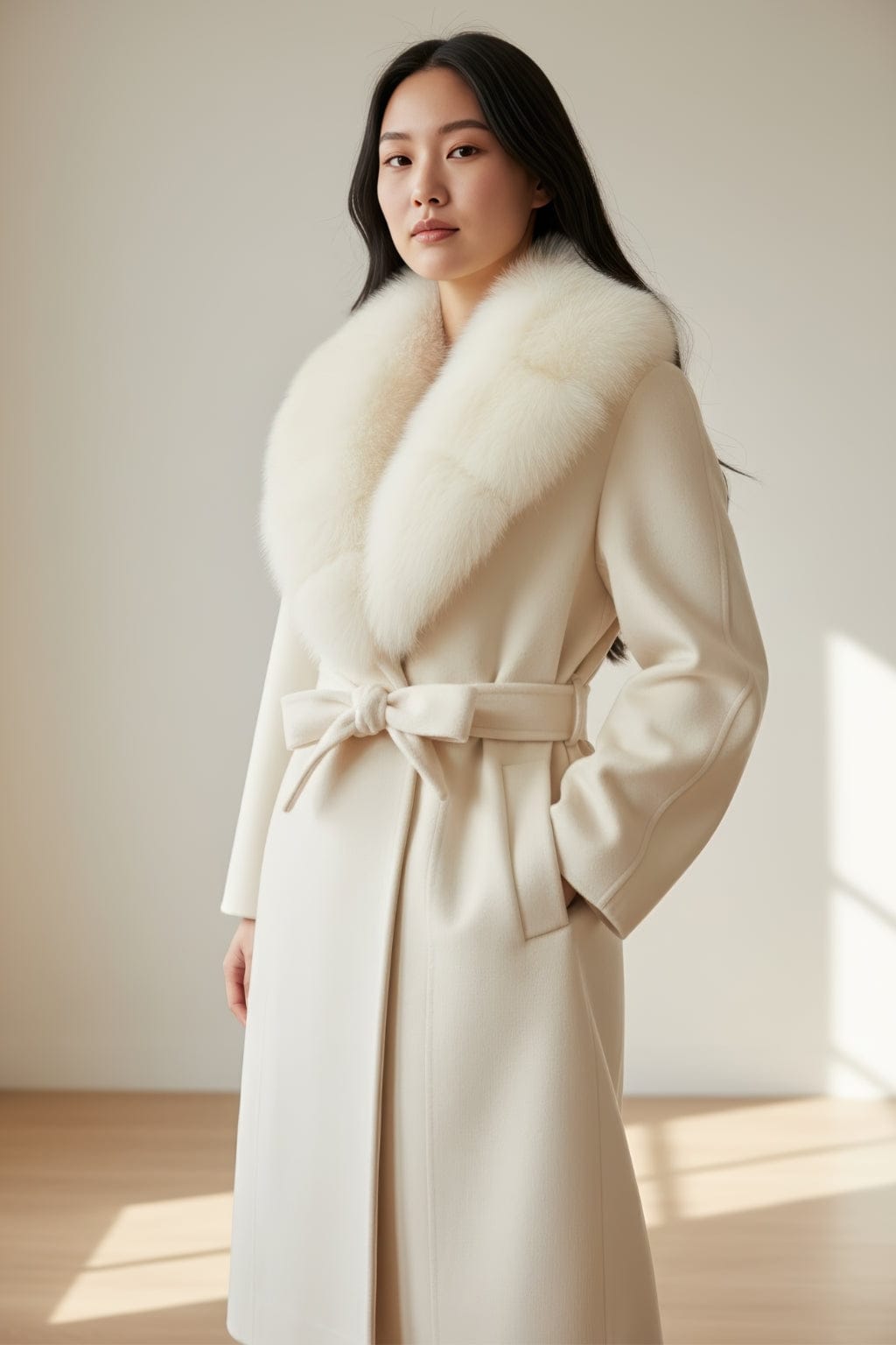 Veste longue en fourrure beige Héritage fourrure