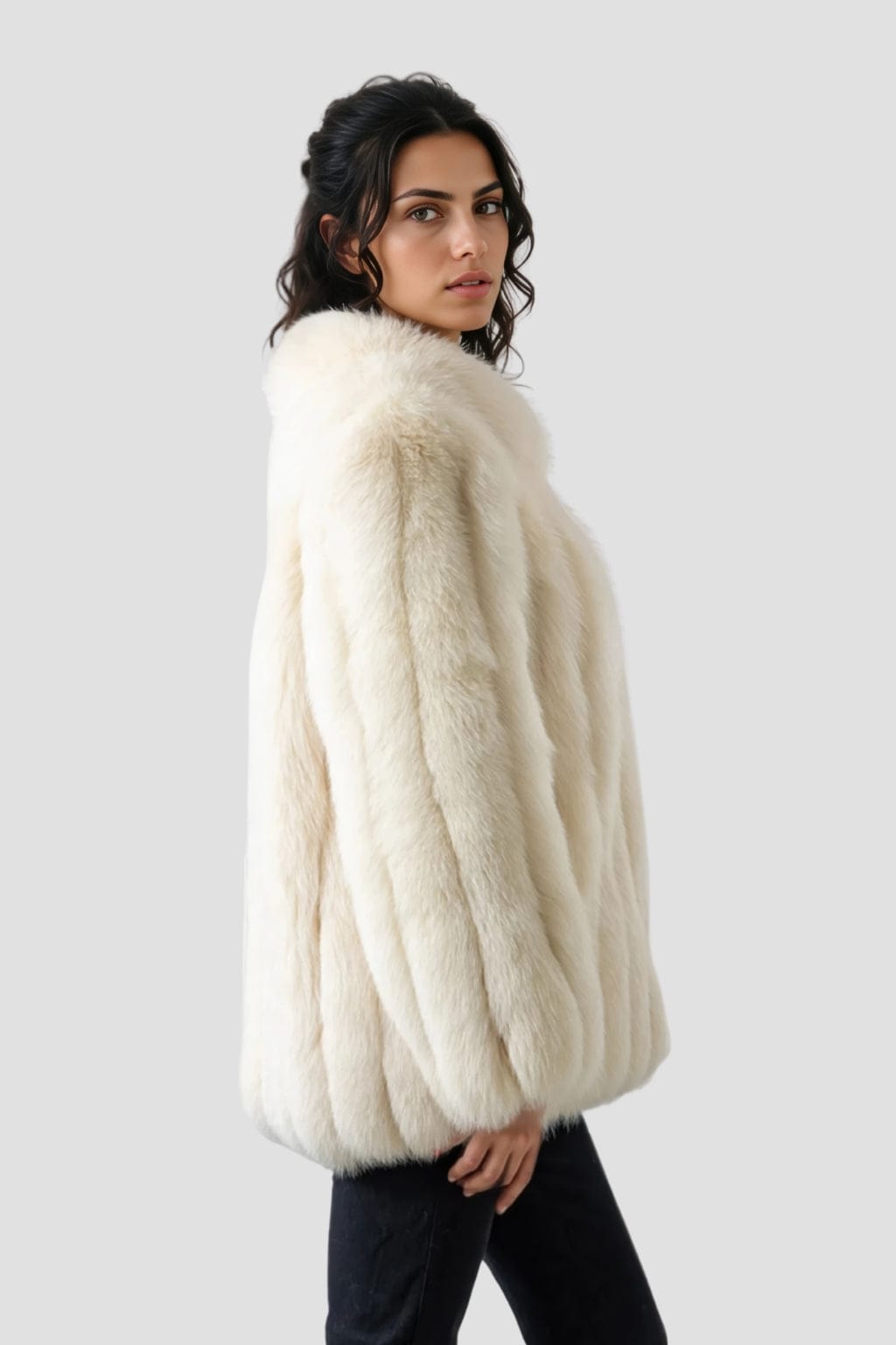 Veste longue en fourrure beige Héritage fourrure