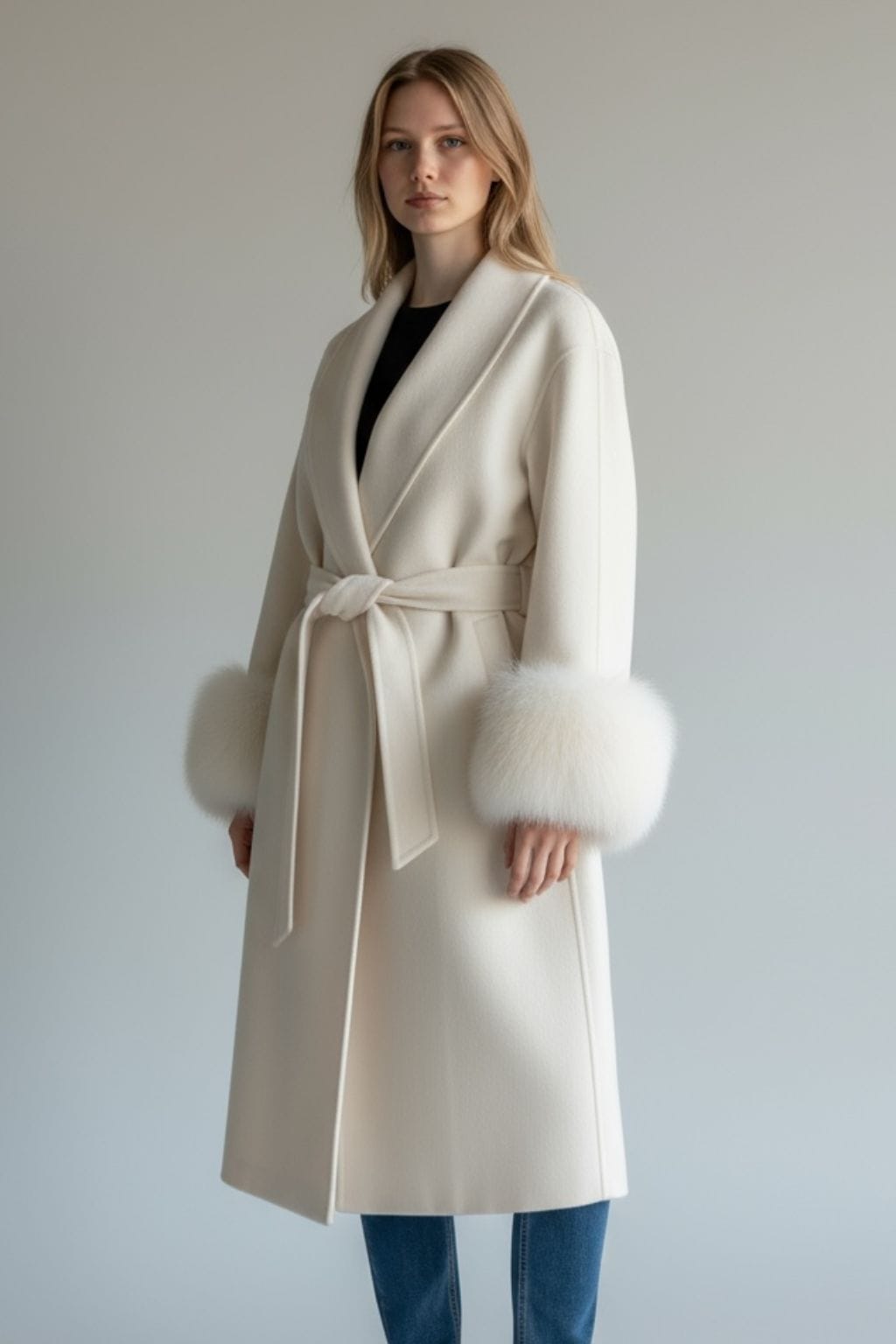 Veste longue en fourrure blanche Héritage fourrure