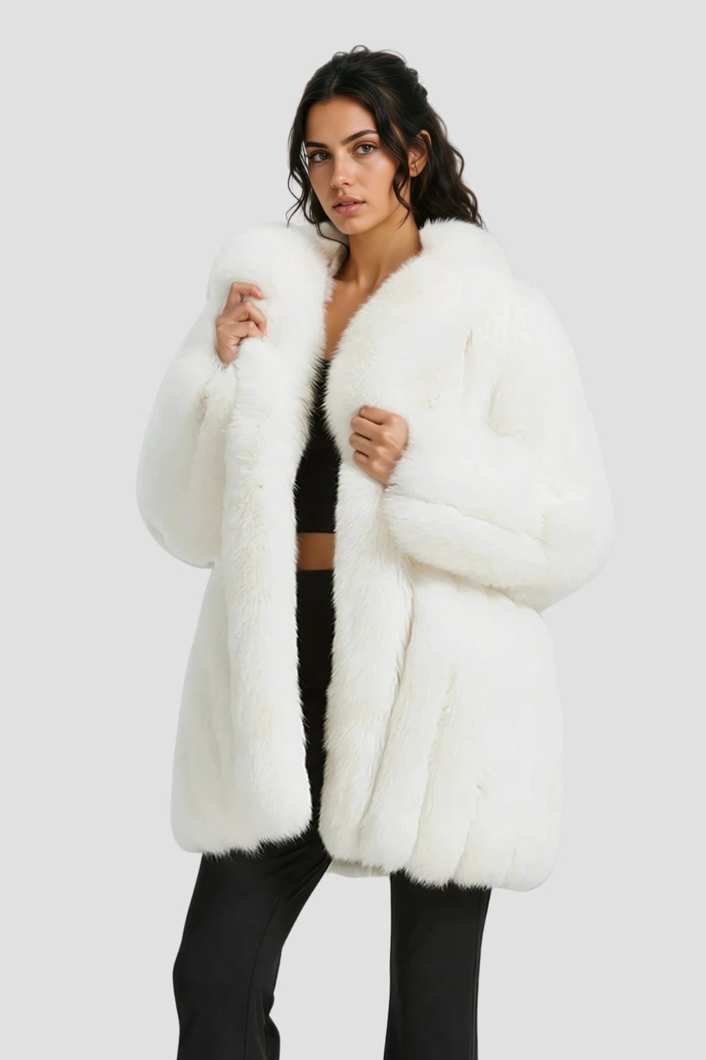 Veste longue en fourrure blanche Héritage fourrure