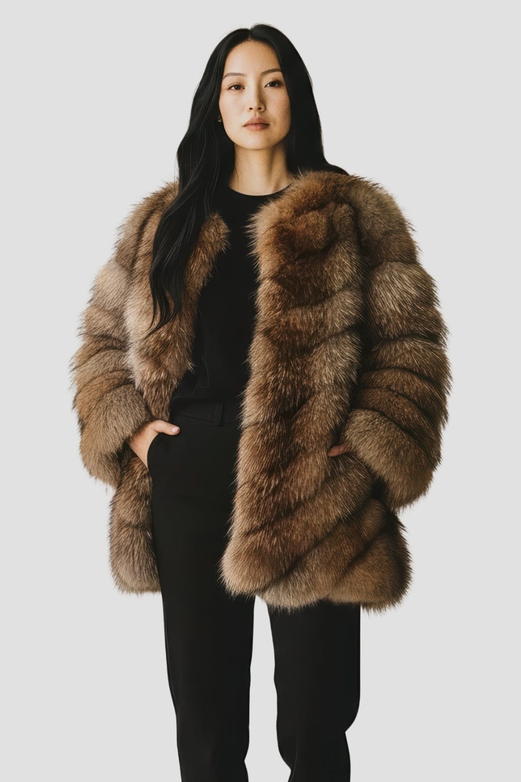 Veste longue en fourrure claire Héritage fourrure