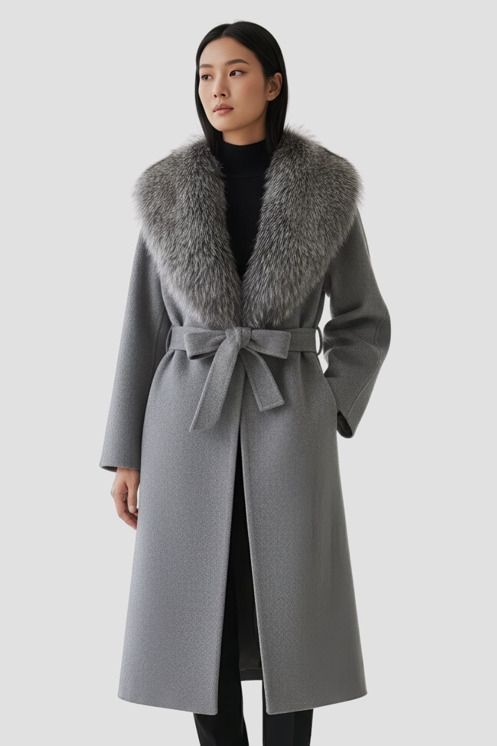 Veste longue en fourrure grise Héritage fourrure