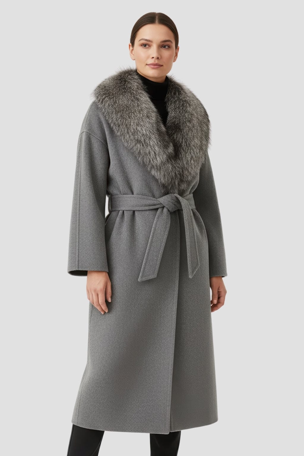 Veste longue en fourrure grise Héritage fourrure