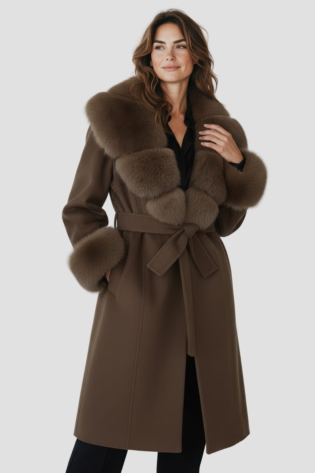 Veste longue en fourrure marron Héritage fourrure