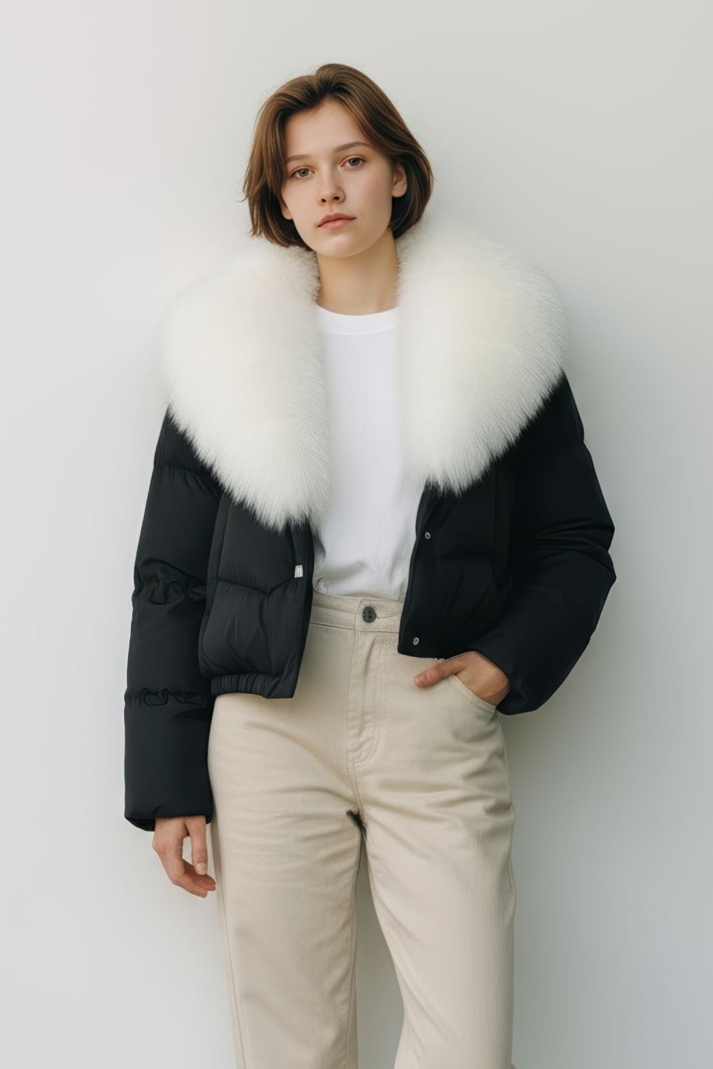 Blouson en duvet de canard à fourrure blanche Héritage fourrure