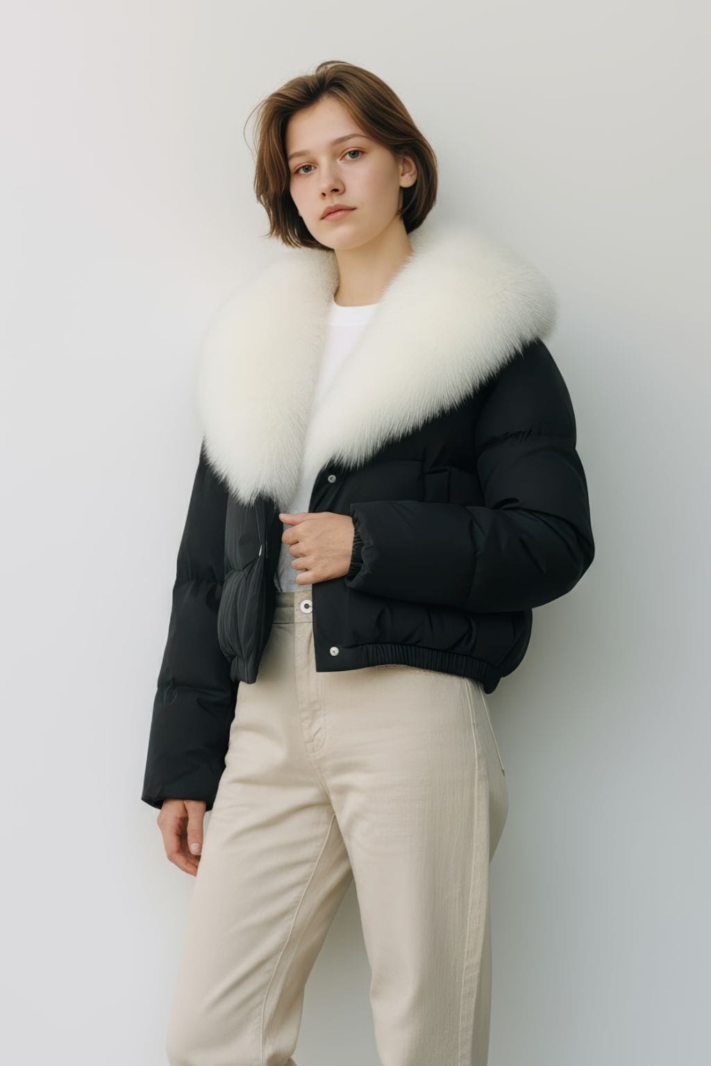 Blouson en duvet de canard à fourrure blanche Héritage fourrure