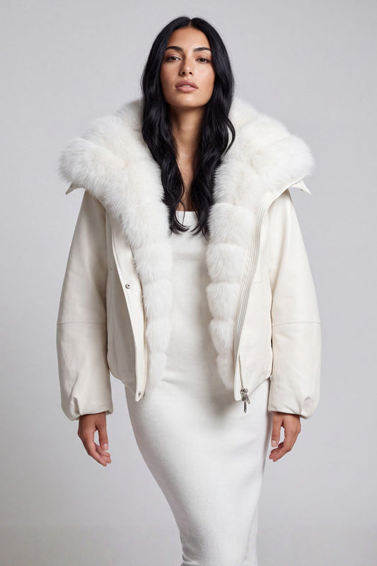 Blouson en duvet de canard à fourrure blanche Héritage fourrure
