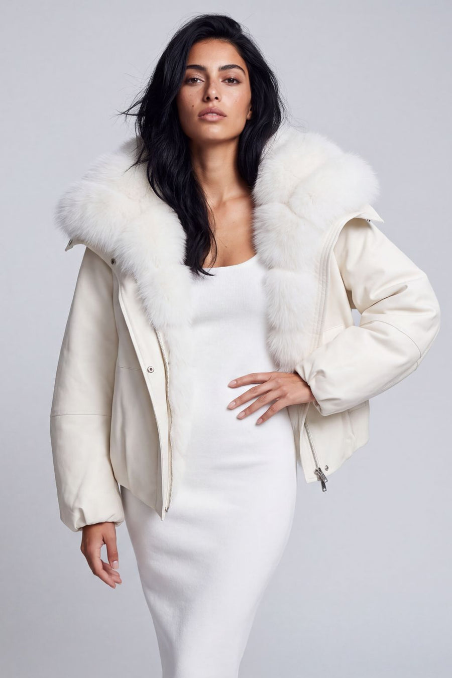 Blouson en duvet de canard à fourrure blanche Héritage fourrure