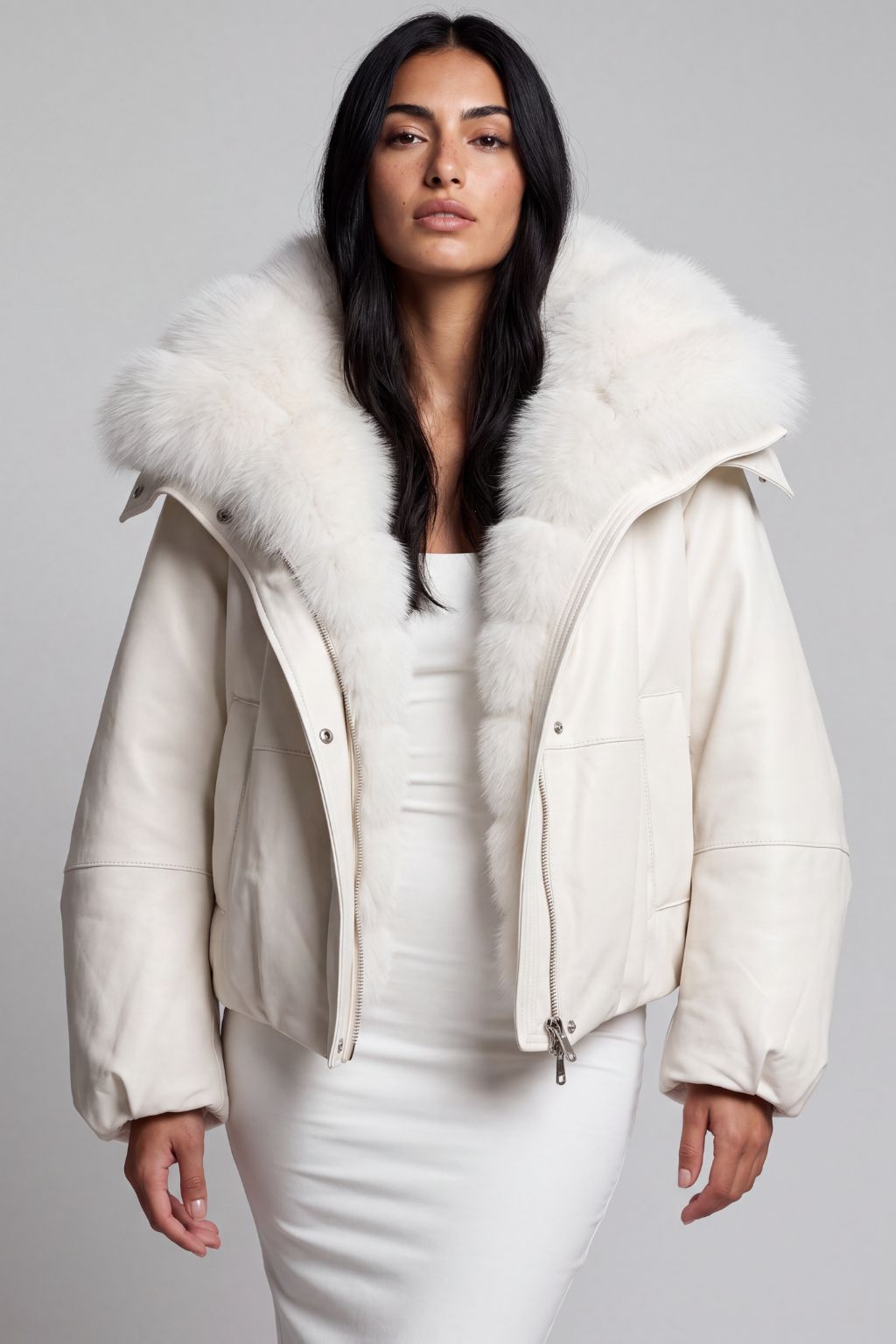 Blouson en duvet de canard à fourrure blanche Héritage fourrure