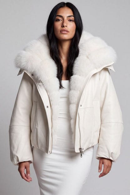 Blouson en duvet de canard à fourrure blanche Héritage fourrure