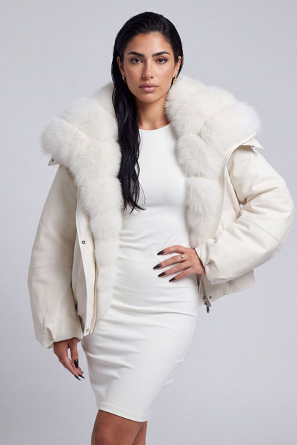 Blouson en duvet de canard à fourrure blanche Héritage fourrure