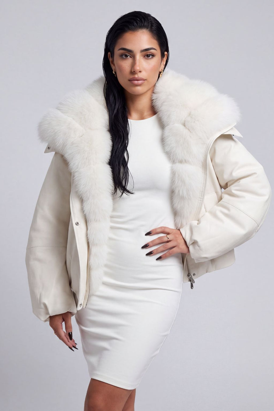 Blouson en duvet de canard à fourrure blanche Héritage fourrure