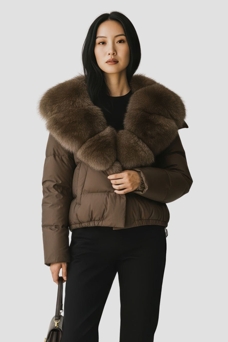 Blouson en fourrure col brun Héritage fourrure