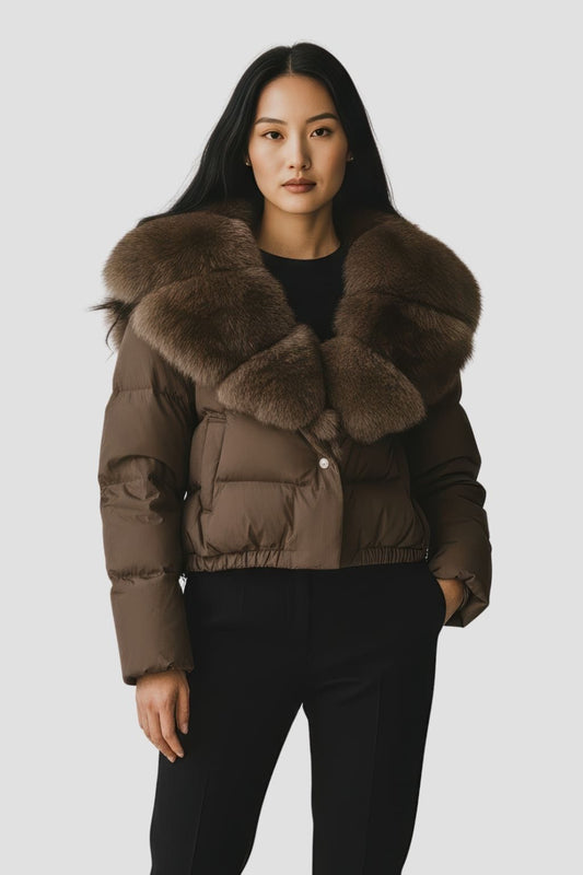 Blouson en fourrure col brun Héritage fourrure