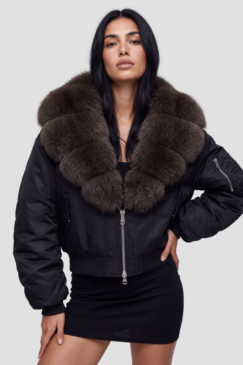Blouson en fourrure col brun Héritage fourrure