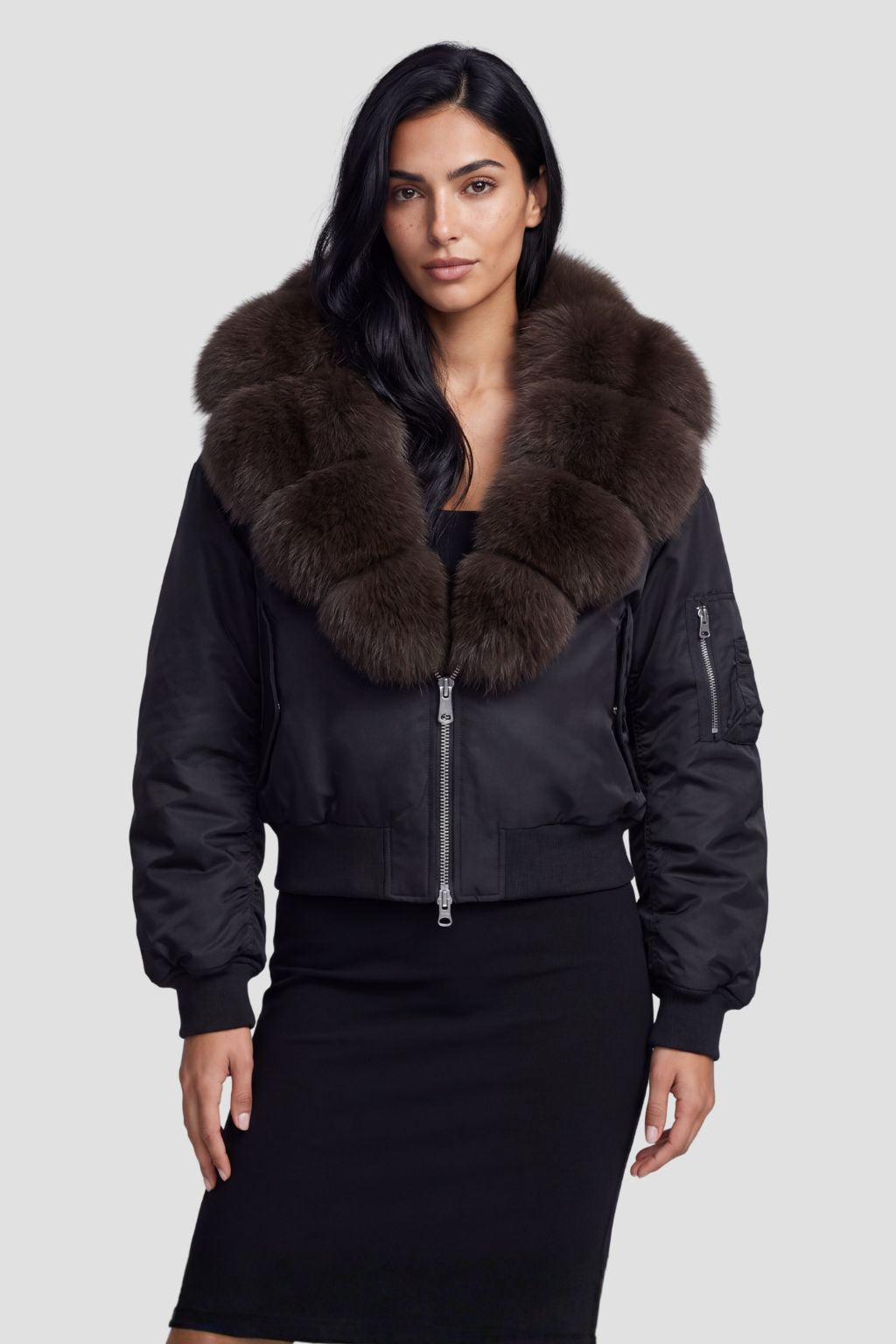 Blouson en fourrure col brun Héritage fourrure