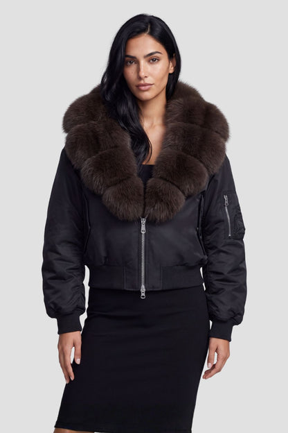 Blouson en fourrure col brun Héritage fourrure