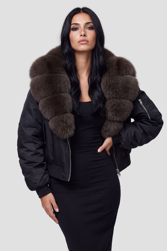 Blouson en fourrure col brun Héritage fourrure