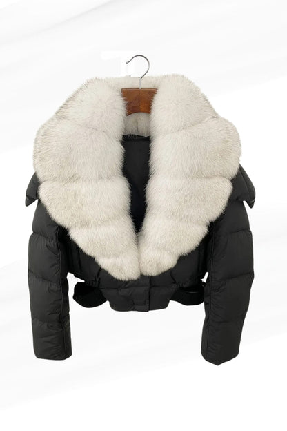 Blouson en fourrure court à col blanc Héritage fourrure