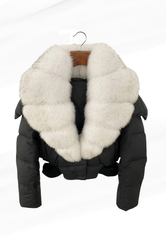 Blouson en fourrure court à col blanc Héritage fourrure