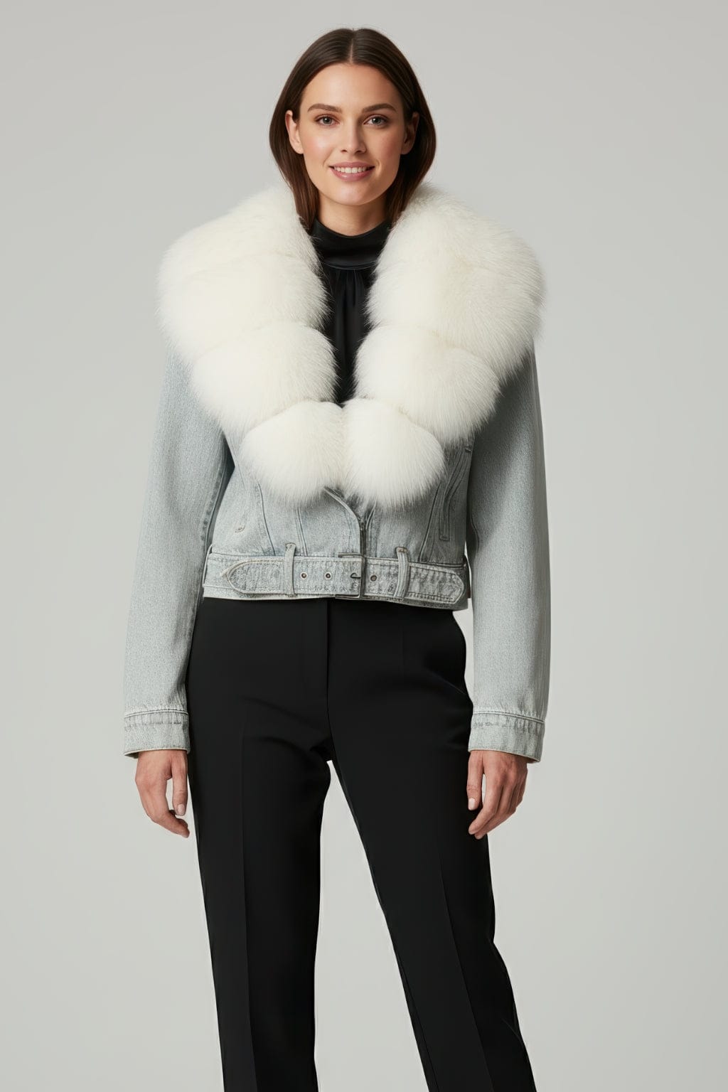 Blouson en fourrure court à col blanc Héritage fourrure