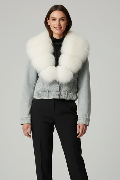 Blouson en fourrure court à col blanc Héritage fourrure