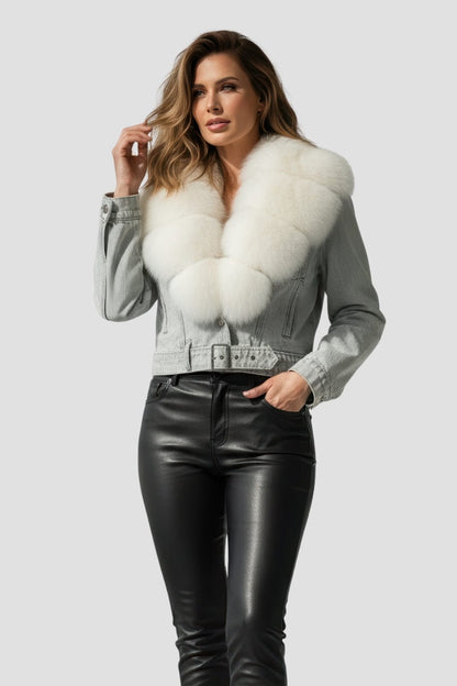 Blouson en fourrure court à col blanc Héritage fourrure