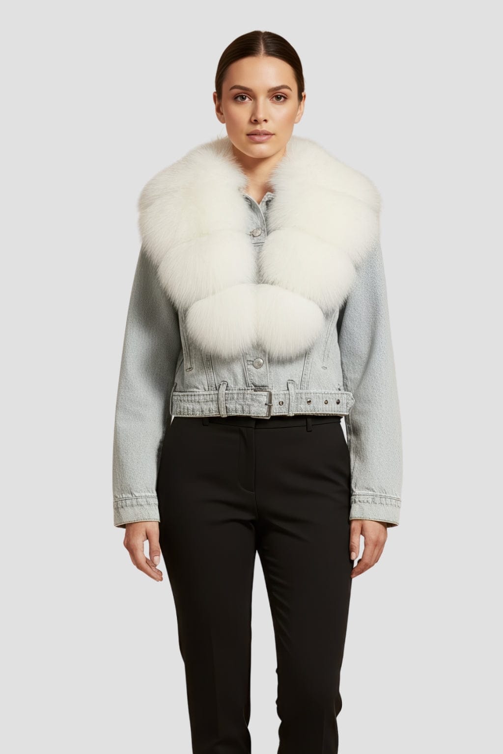 Blouson en fourrure court à col blanc Héritage fourrure