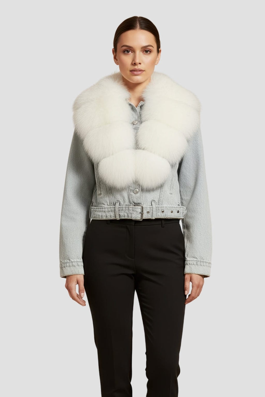 Blouson en fourrure court à col blanc Héritage fourrure