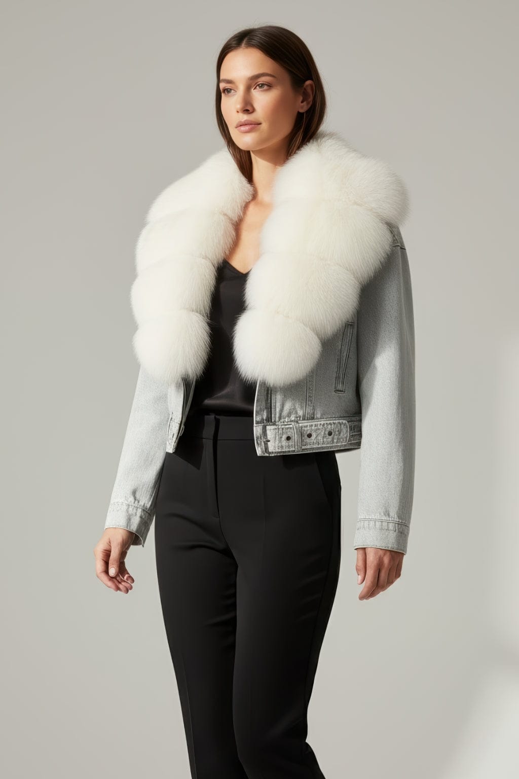 Blouson en fourrure court à col blanc Héritage fourrure