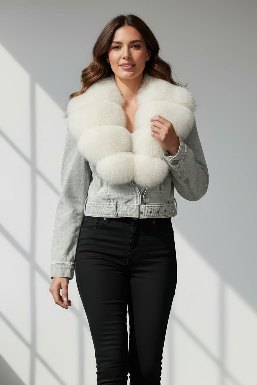 Blouson en fourrure court à col blanc Héritage fourrure