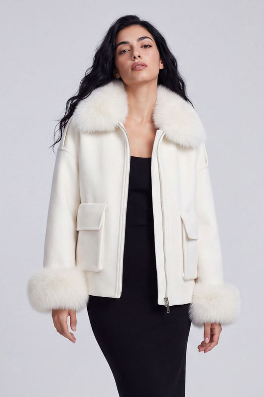 Blouson en fourrure court à col blanc Héritage fourrure