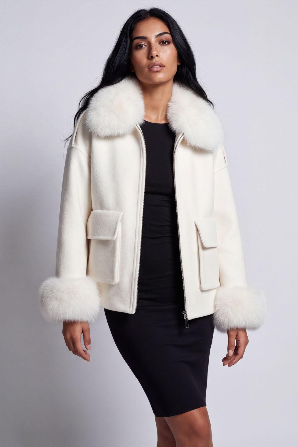 Blouson en fourrure court à col blanc Héritage fourrure