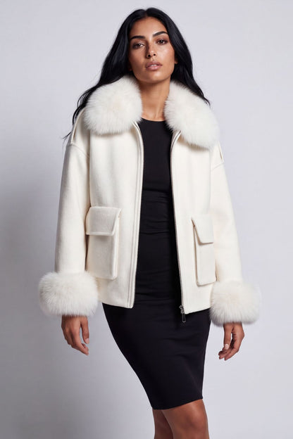 Blouson en fourrure court à col blanc Héritage fourrure