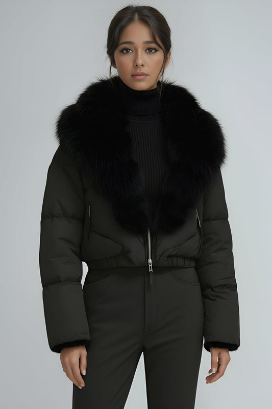 Blouson en fourrure femme à col noir Héritage fourrure