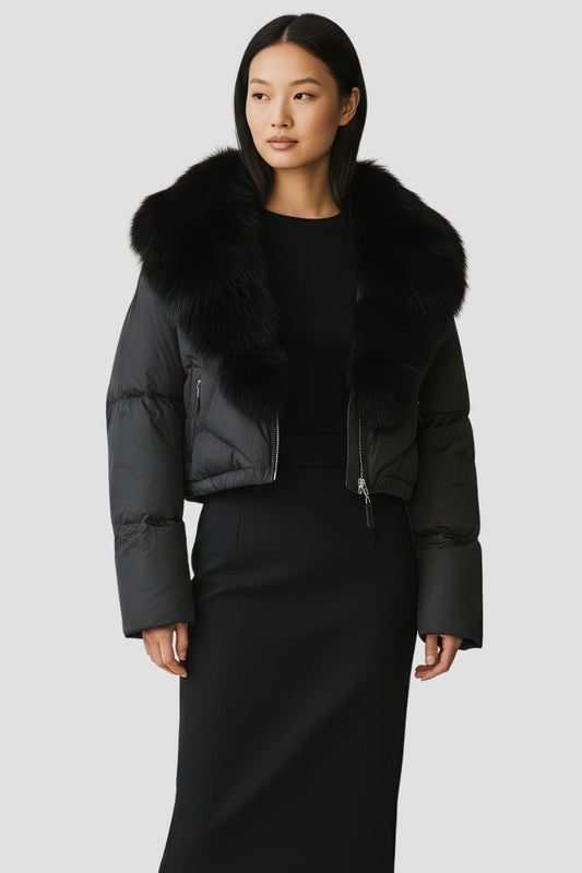 Blouson en fourrure femme à col noir Héritage fourrure