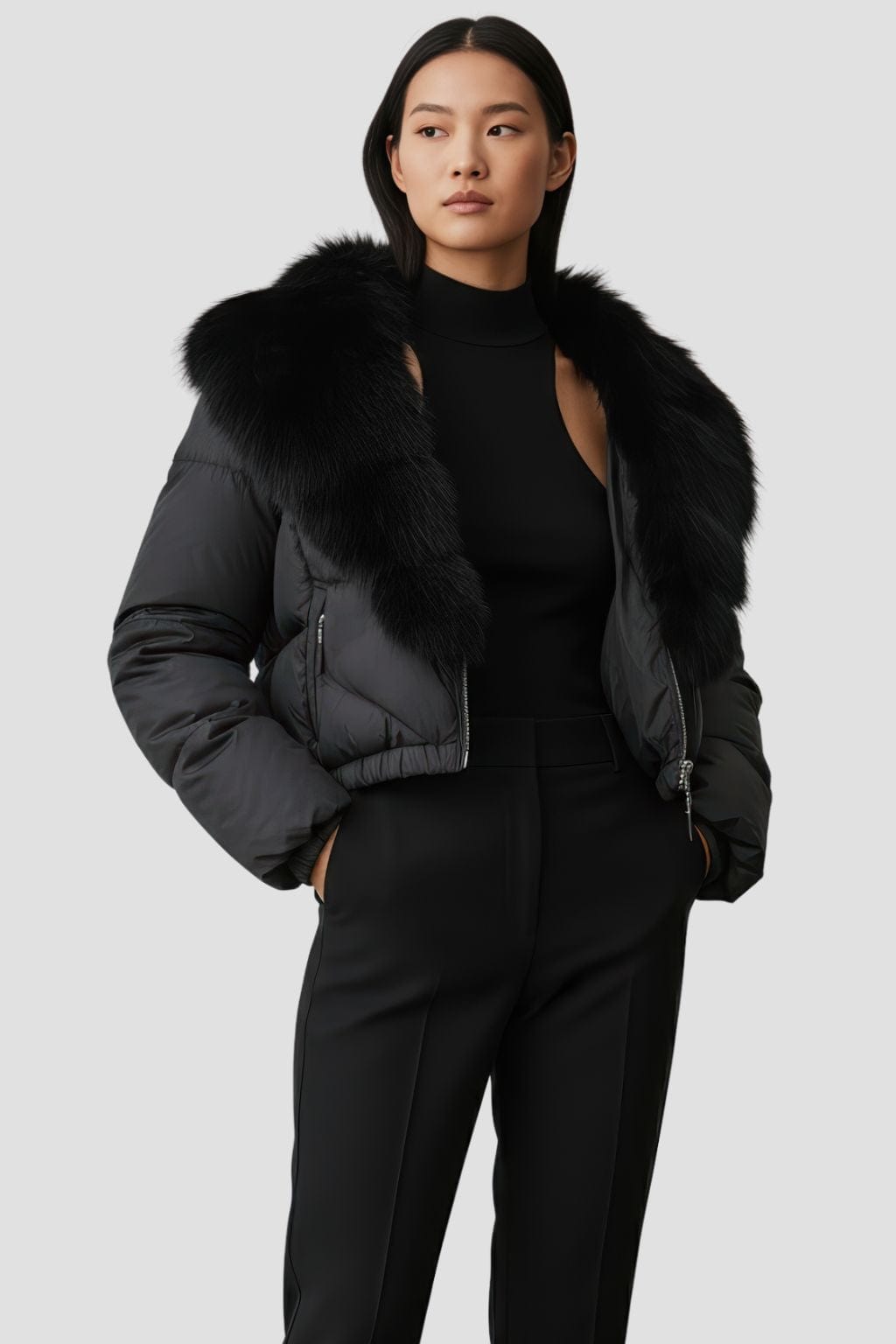 Blouson en fourrure femme à col noir Héritage fourrure