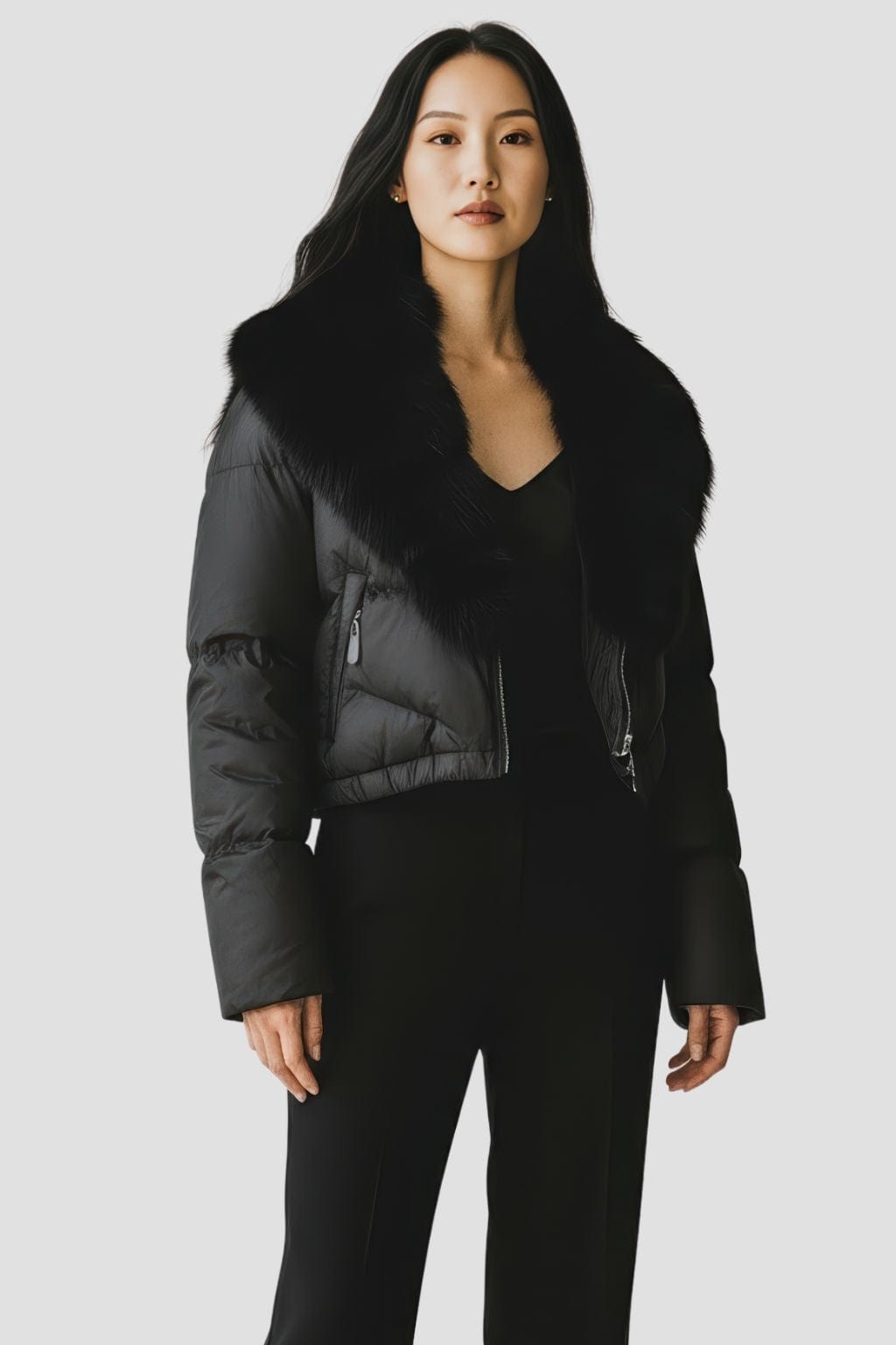Blouson en fourrure femme à col noir Héritage fourrure