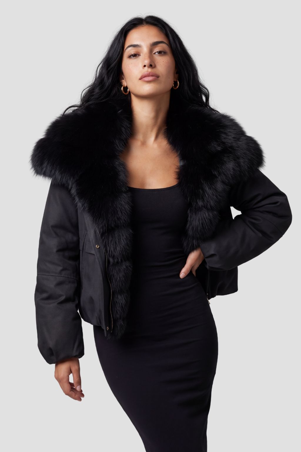 Blouson en fourrure femme à col noir Héritage fourrure