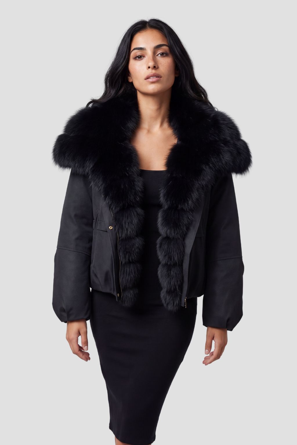Blouson en fourrure femme à col noir Héritage fourrure