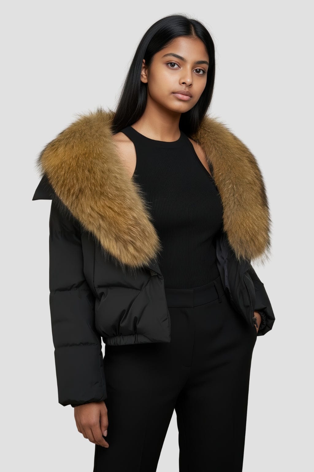 Blouson en fourrure femme col marron Héritage fourrure