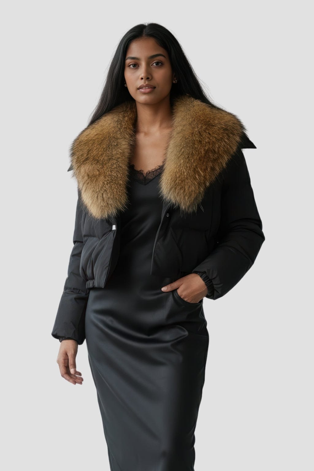 Blouson en fourrure femme col marron Héritage fourrure