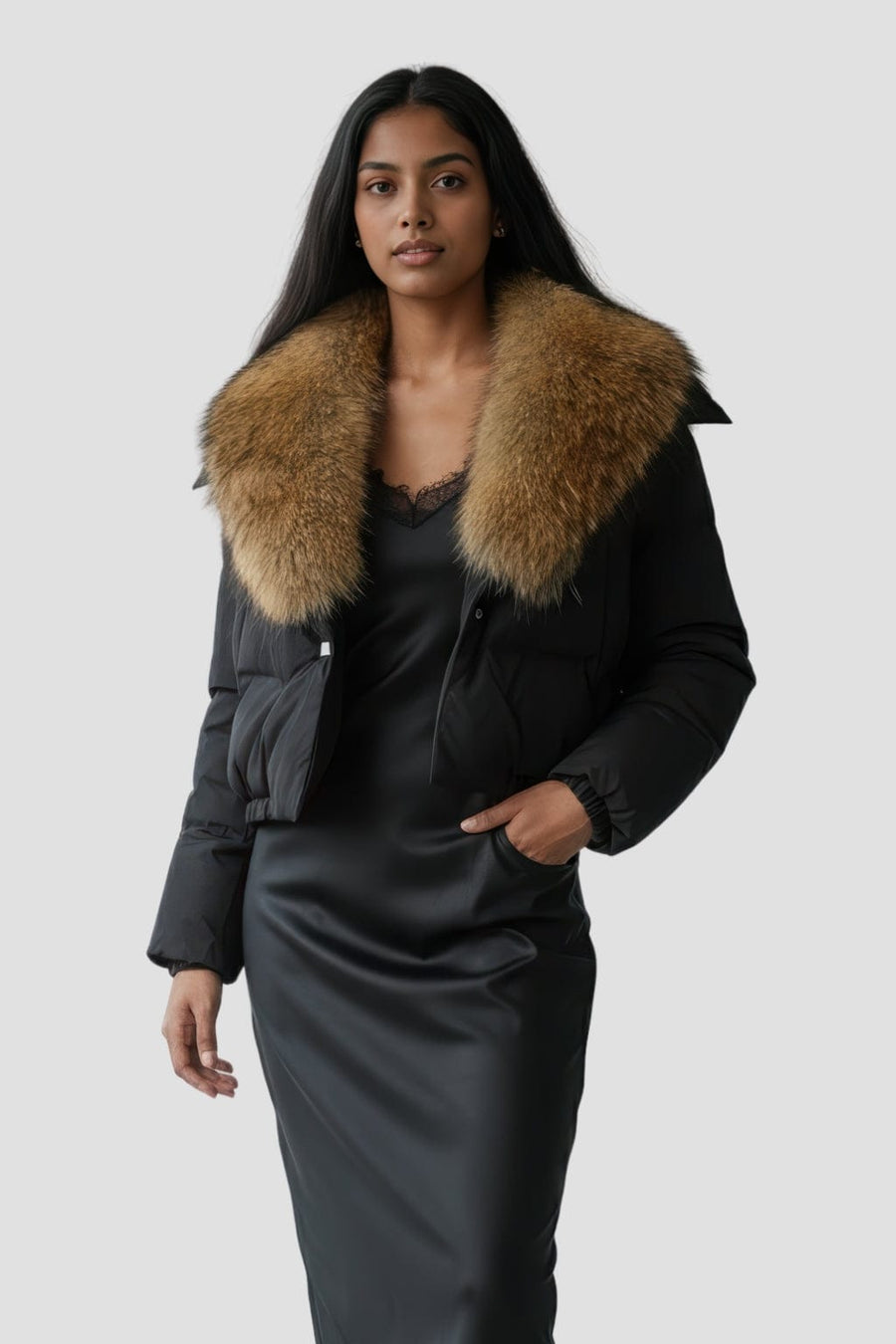 Blouson en fourrure femme col marron Héritage fourrure